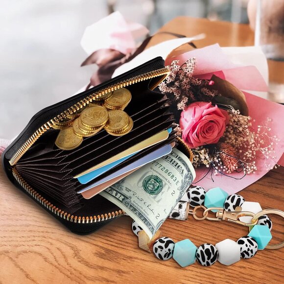 Cow Print Card Wallet with Keychain Set Fashionable PU Leather Women - Picture 3 of 9